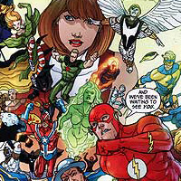 Heroes united against Superman Prime. Image © DC Comics