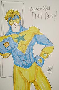 Janet K. Lee draws Booster Gold for The Blot Says