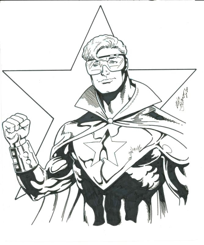 Mike DeCarlo Booster Gold commission by Cameron Lentz at ComicArtFans.com