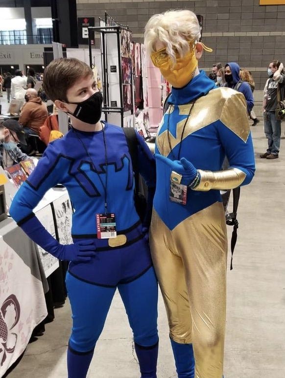 Not only have I been binging @JLIpodcast but I also cosplayed this past weekend with my lovely fiancé! We have been talking about the JLI nonstop this week! Thinking about starting a pod for the blue and gold Face with monocle What can I say? I’ve been inspired Man shrugging -- @boostergoldvevo Twitter.com December 18, 2021